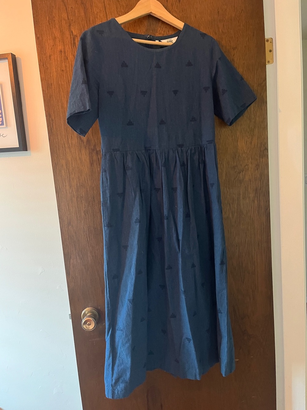 Women's Navy Short-Sleeve Casual Midi Dress